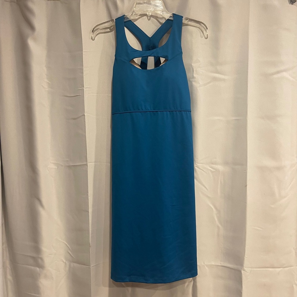 Athleta Womens Teal Blue Racerback Active Dress Built-in Bra Cutout Size Large